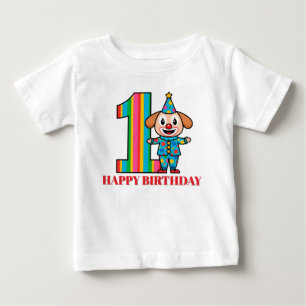 Camiseta Para Bebê Palhaço Colorido Com Número Arco-Íris