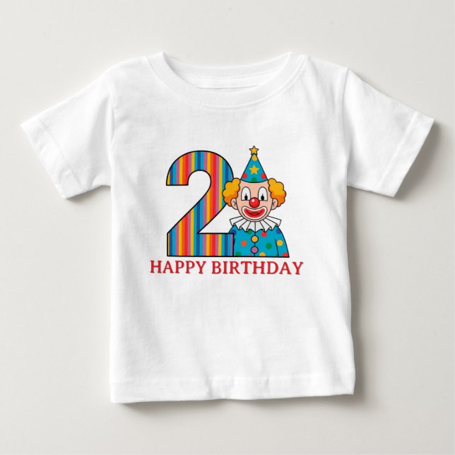 Camiseta Para Bebê Palhaço Colorido Com Número Arco-Íris (Frente)
