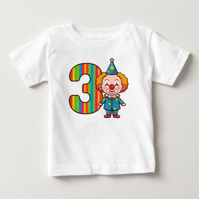Camiseta Para Bebê Palhaço Colorido Com Número Arco-Íris (Frente)