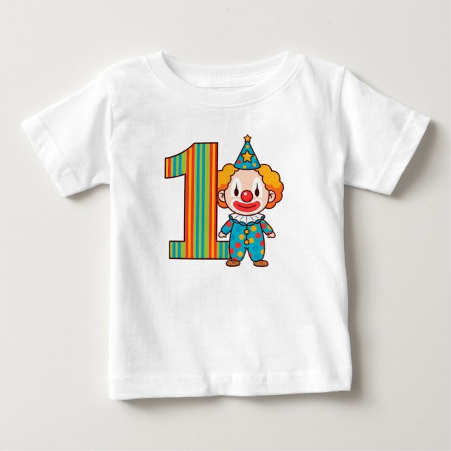 Camiseta Para Bebê Palhaço Colorido Com Número Arco-Íris (Frente)