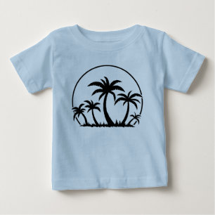 Camiseta Para Bebê Palmeiras e pôr do sol em preto