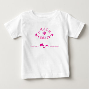 Camiseta Para Bebê Palmeiras & Golfinhos Praia Rosa Bebê