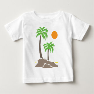 Camiseta Para Bebê Palmeiras tropicais com sol em uma pequena ilha is