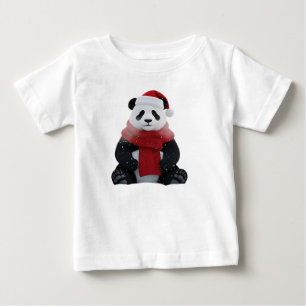 Camiseta Para Bebê Panda 3D Festivo na Floresta de Inverno