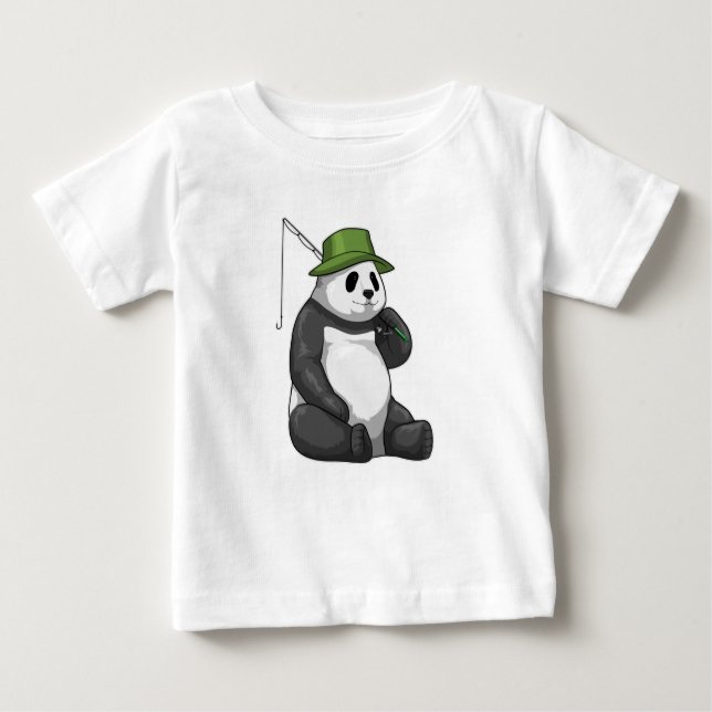 Camiseta Para Bebê Panda a pescar com cana de pesca (Frente)