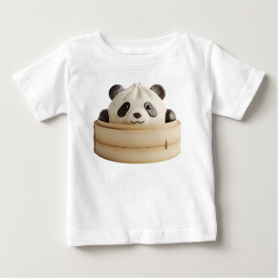 Camiseta Para Bebê Panda Adorável Bao Bun Cesto de Bambu