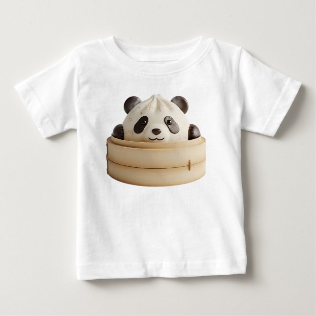 Camiseta Para Bebê Panda Adorável Bao Bun Cesto de Bambu (Frente)