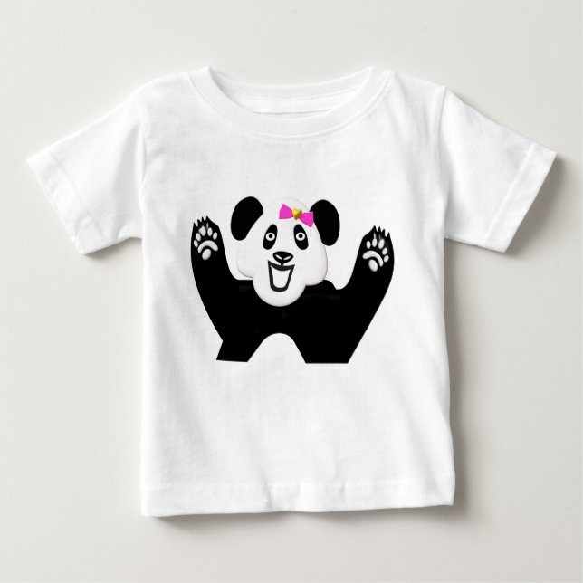 Camiseta Para Bebê Panda Adorável com Arco Rosa (Frente)