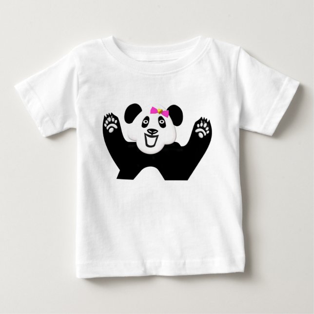 Camiseta Para Bebê Panda Adorável com Laço Rosa (Frente)