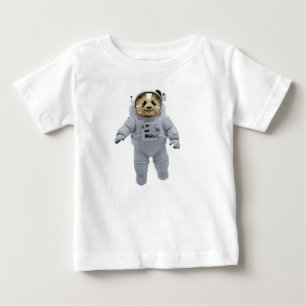 Camiseta Para Bebê Panda Astronauta Flutuando na Estação Espacial