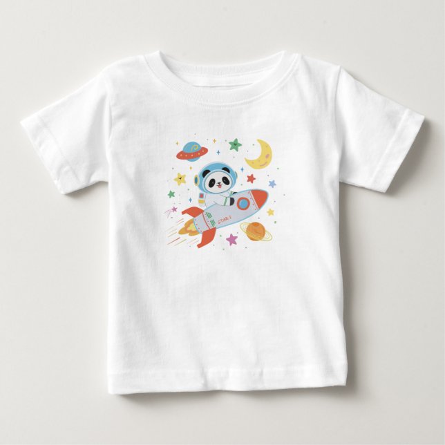Camiseta Para Bebê Panda Astronauta laranja e azul (Frente)