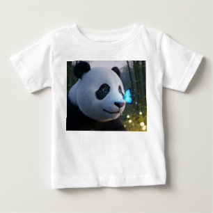 Camiseta Para Bebê Panda Bebê e Borboleta Azul Brilhante