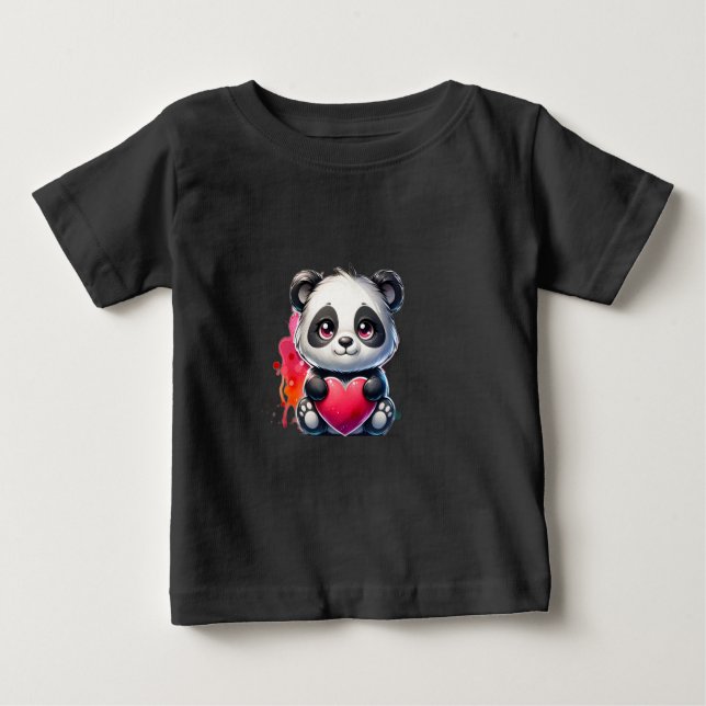 Camiseta Para Bebê Panda bonita abraçando um coração (Frente)