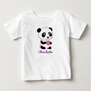 Camiseta Para Bebê Panda bonito personalizada com um coração
