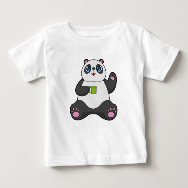 Camiseta Para Bebê Panda com caneca de café (Frente)