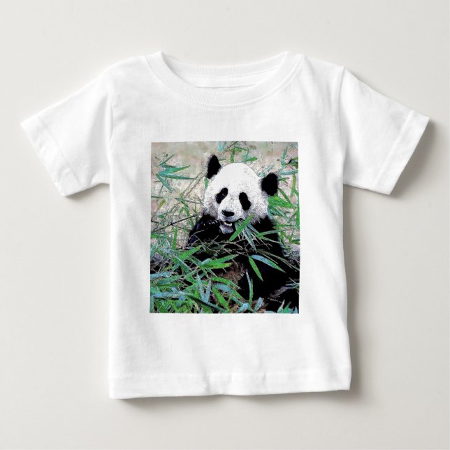 Camiseta Para Bebê Panda Comendo Folhas (Frente)