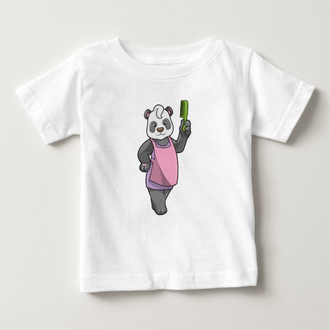Camiseta Para Bebê Panda como cabeleireiro com Comb (Frente)
