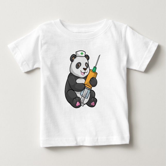 Camiseta Para Bebê Panda como enfermeira com seringa (Frente)