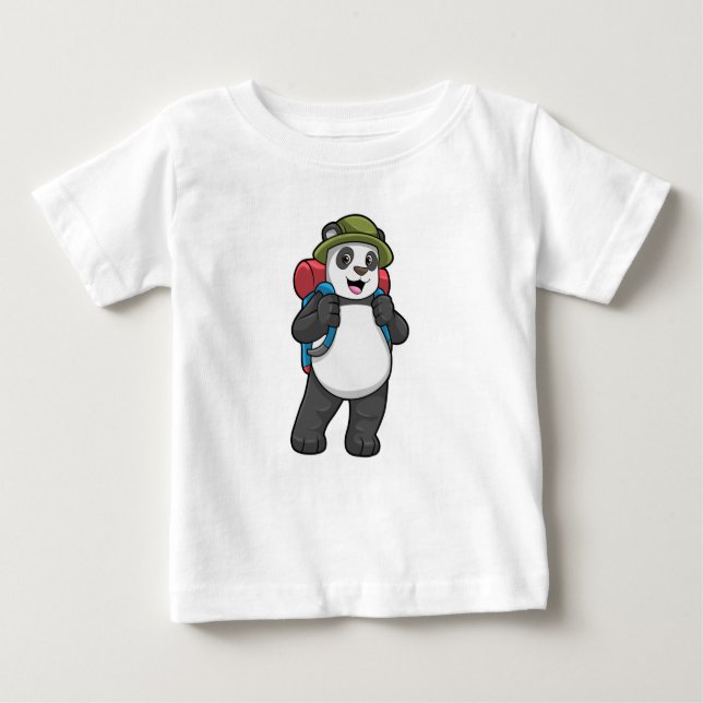 Camiseta Para Bebê Panda como Hiker com mochila (Frente)