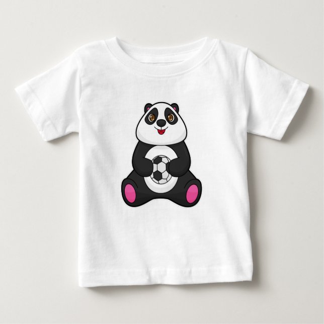 Camiseta Para Bebê Panda como jogador de futebol com bola de futebol (Frente)