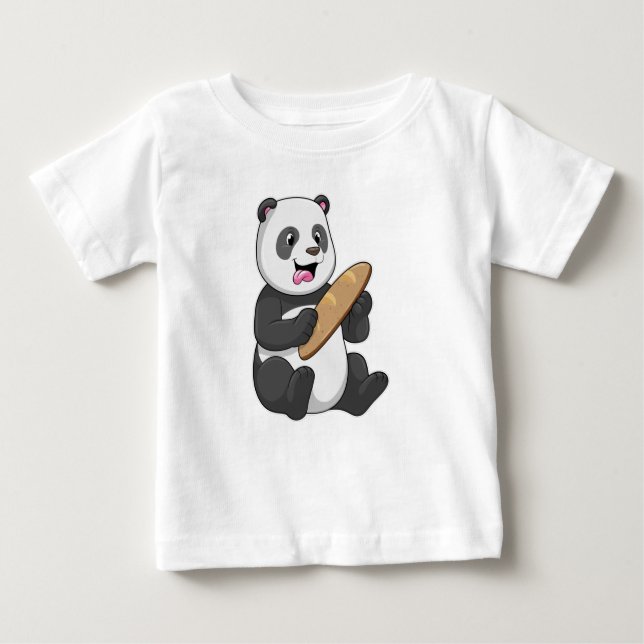 Camiseta Para Bebê Panda como padeiro com pão (Frente)