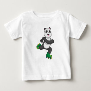Camiseta Para Bebê Panda como skater em linha com skates Roller