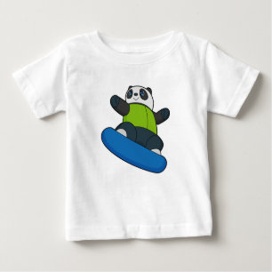 Camiseta Para Bebê Panda como Snowboarder com Snowboard