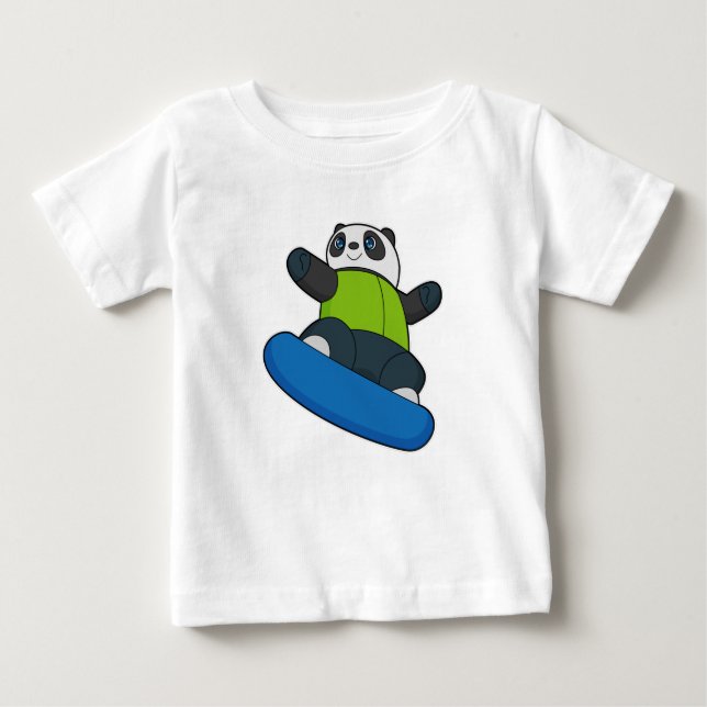 Camiseta Para Bebê Panda como Snowboarder com Snowboard (Frente)