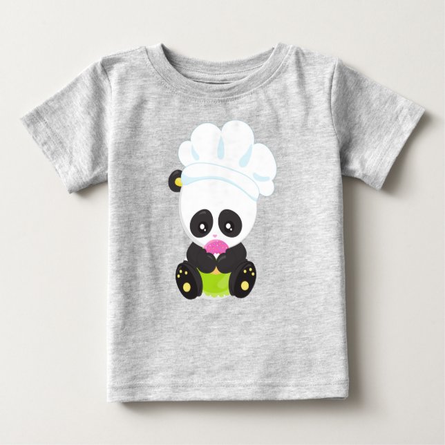 Camiseta Para Bebê Panda cozinhar, Panda Bajuladora, Panda com Rosqui (Frente)