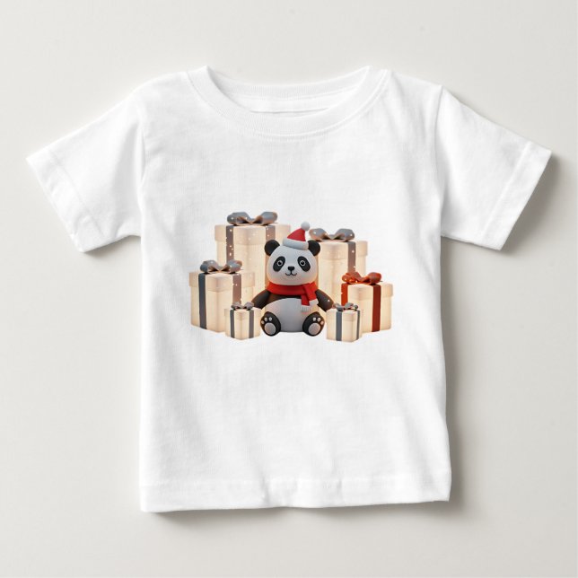 Camiseta Para Bebê Panda de Claymation de Feriado com Chapéu de Papai (Frente)