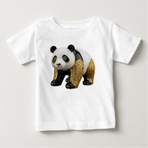 Camiseta Para Bebê Panda de Porcelana de Luxo com Filigrana Dourada