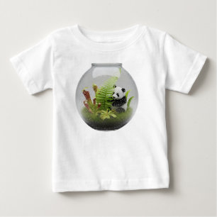 Camiseta Para Bebê Panda em Miniatura em Terrário de Plantas Exóticas