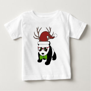 Camiseta Para Bebê Panda engraçada do Natal do hipster com antlers