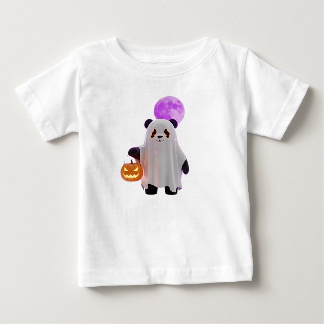 Camiseta Para Bebê Panda Fantasma 3D Fofo com Abóbora (Frente)