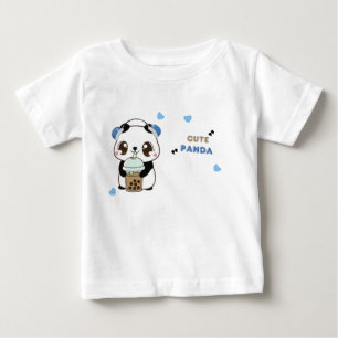 Camiseta Para Bebê Panda Fofo com Chá de Bolhas