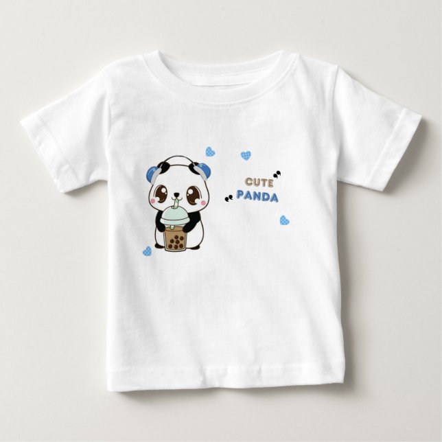 Camiseta Para Bebê Panda Fofo com Chá de Bolhas (Frente)
