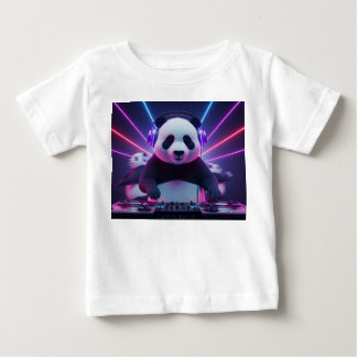 Camiseta Para Bebê Panda Fofo de DJ 3D em Discoteca Neon
