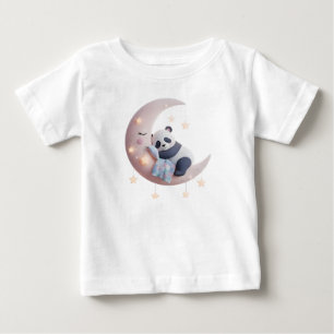 Camiseta Para Bebê Panda Fofo Dormindo na Lua Fofa