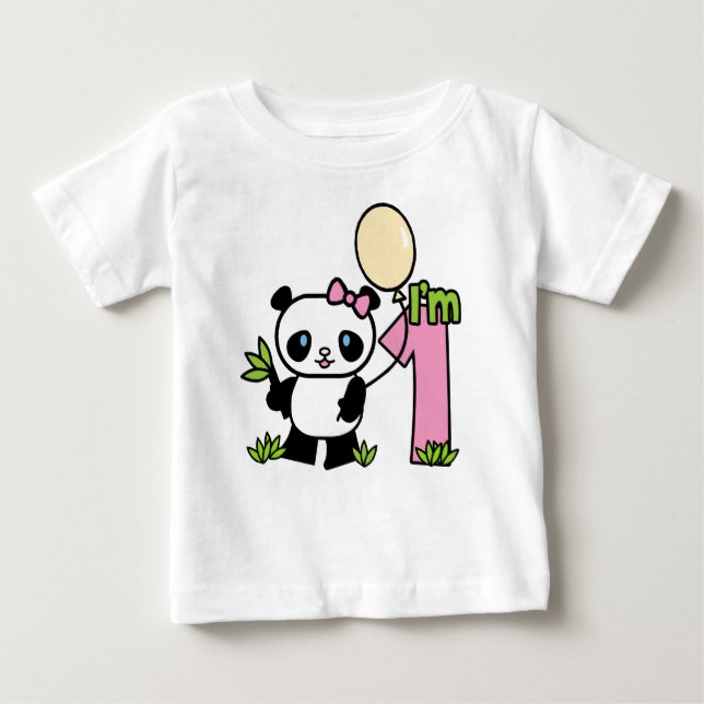 Camiseta Para Bebê Panda Girl Primeiro Aniversário (Frente)