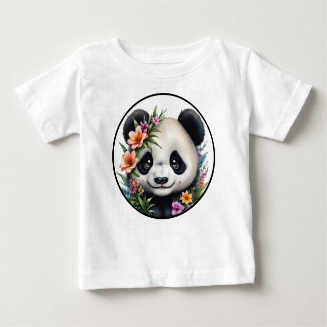 Camiseta Para Bebê Panda in Flowers Baby Tee - Peeking Panda (Frente)