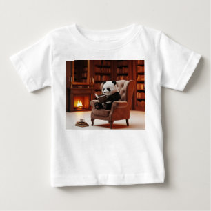 Camiseta Para Bebê Panda Minúsculo Lendo na Biblioteca Aconchegante