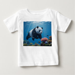 Camiseta Para Bebê Panda Nadando Através de um Vibrante Recife de Cor