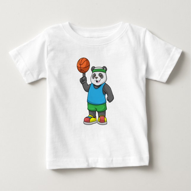 Camiseta Para Bebê Panda no Esporte com Basquete (Frente)