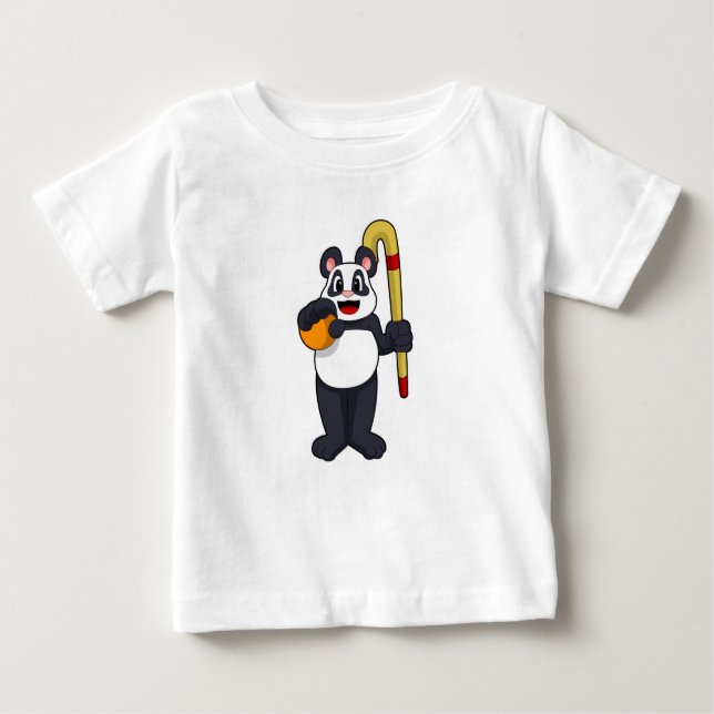 Camiseta Para Bebê Panda no Hockey com Taco de Hóquei (Frente)
