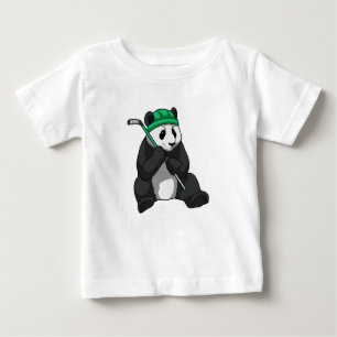 Camiseta Para Bebê Panda no hóquei no gelo com bastão de hóquei no ge