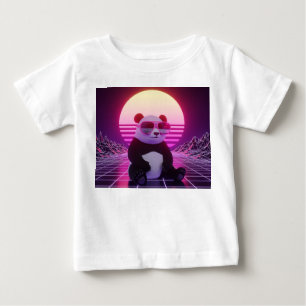 Camiseta Para Bebê Panda Retro Synthwave com Óculos de Sol Rosa
