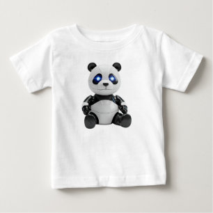 Camiseta Para Bebê Panda Robótico Futurista com Olhos de LED Azul