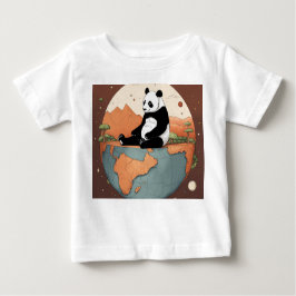 Camiseta Para Bebê Panda sentado no topo do planeta Terra: Ilustração
