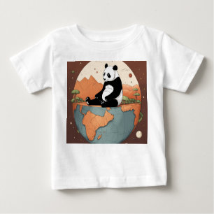 Camiseta Para Bebê Panda sentado no topo do planeta Terra: Ilustração