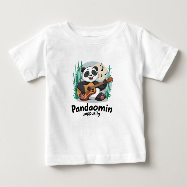 Camiseta Para Bebê Panda Tocando Violão - Diversão Musical Panda (Frente)